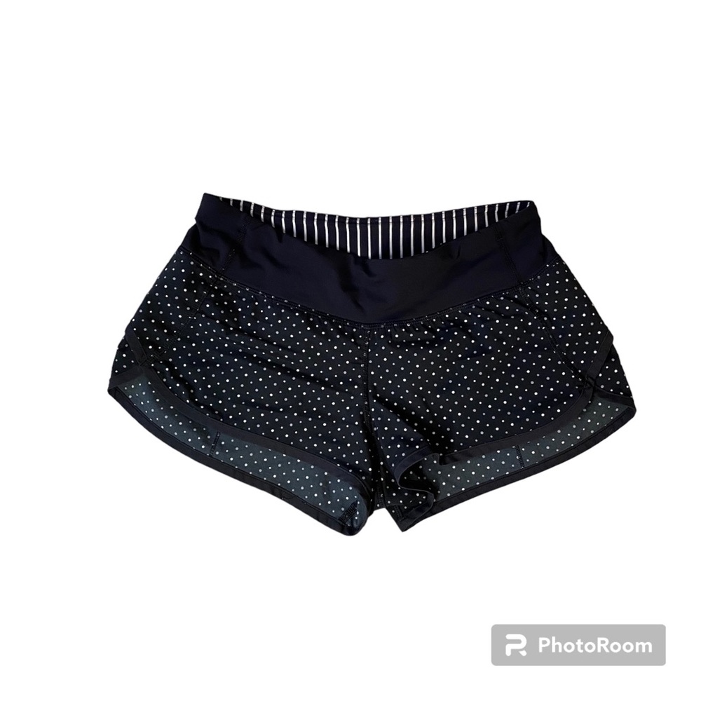 Lululemon Womens Black White Gray Biggy Polka Dot Run Speed Shorts 4